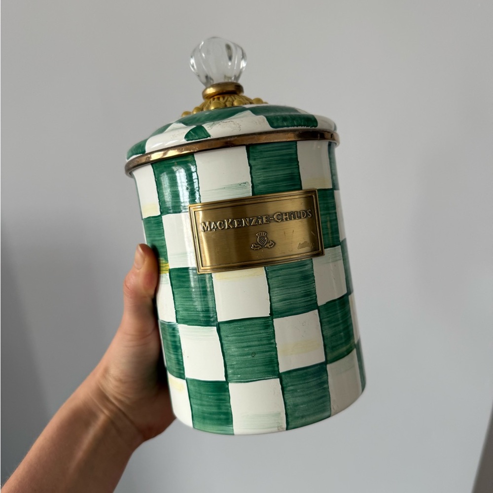 MacKenzie-Childs Emerald Check enamel canister